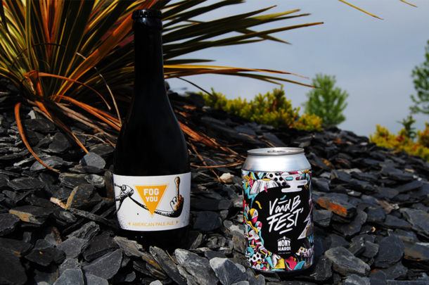 Sur cette photo figure une American Pale Ale Fog You bière Mont Hardi ainsi qu'une canette V and B fest, bière Mont Hardi - French Craft brewery !